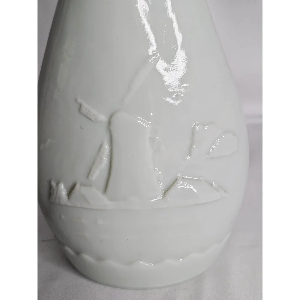 Vintage Milk Glass Ship Decanter Nautical Blue Sailing Boat Windmill Stopper